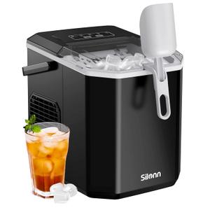 Silonn Ice Maker Countertop, Portable Ice Machine with Carry Handle, Self-Cleaning Ice Makers with Basket and Scoop, 9 Cubes in 6 Mins, 26 lbs per Day, Ideal for Home, Kitchen, Camping, RV (26lbs, Black)