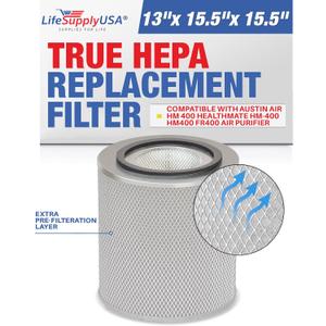 LifeSupplyUSA True HEPA Filter Replacement Compatible with Austin Air HM 400 HealthMate HM-400 HM400 FR400 Air Purifier
