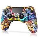 TIANHOO Wireless Controller Compatible with PS4/Pro/Slim, with Vibration Feedback, Motion Sensing, Touchpad, Light Bar, Share, Speaker, 3.5mm Headphone Jack (Graffiti)
