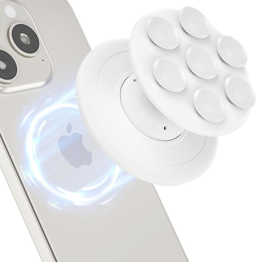 AUROX Magnetic Phone Grip for Magsafe Phone Grips, Magnetic Suction Cup Collapsible Phone Grip Holder for iPhone 17 16 15 14 13 12 Series, Magneticc Silicone Phone Gripp for Videos and Selfies, White