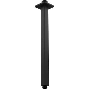 Voolan Shower Arm with Flange, Ceiling Mounted Fixed Shower Pipe, Bathroom Straight Rain Shower Replacement Arm, Universal Connection 1/2 NPT (16 Inch Square, Matte Black)