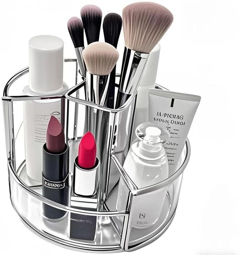 360 Rotate Makeup Brush Holder, Makeup Organizers Countertop, Perfume Tray, Bathroom Organizer and Storage for Eyeliner,Lipstick, Lazy Susan Organizer for Vanity Cabinet Dresser Bathroom (Silver)