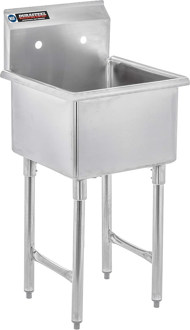 DuraSteel 304 Stainless Steel Utility Sink - 18 Inch Freestanding Prep Sink - NSF Certified Hand Wash Station for Kitchen, Laundry, Garage & Restaurant