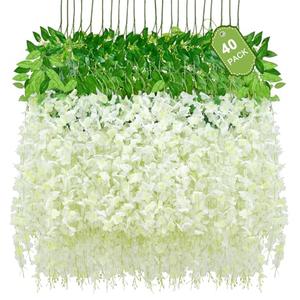 Waipfaru 40 Pack White Wisteria Hanging Flowers, Fake Flowers for Decoration, Artificial Hanging Flowers, Vines for Bedroom, Flower Garland for Home, Party, Wall, Wedding Decoration(3.6 Ft/Pcs)