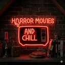 Horror Movies and Chill Neon Sign, USB Powered LED Light Decor | Movie Room Wall Decor for Bedroom, Game Room, Halloween Party, Home Theater and Horror Fans Gift