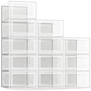 SEE SPRING 12 Pack Shoe Storage Box, Clear Plastic Stackable Shoe Organizer for Closet, Space Saving Foldable Shoe Rack Sneaker Container Bin Holder