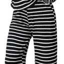 MakeMeChic Womens 2 Piece Set Striped Lounge Set Going Out Travel Outfit (Small, Black)
