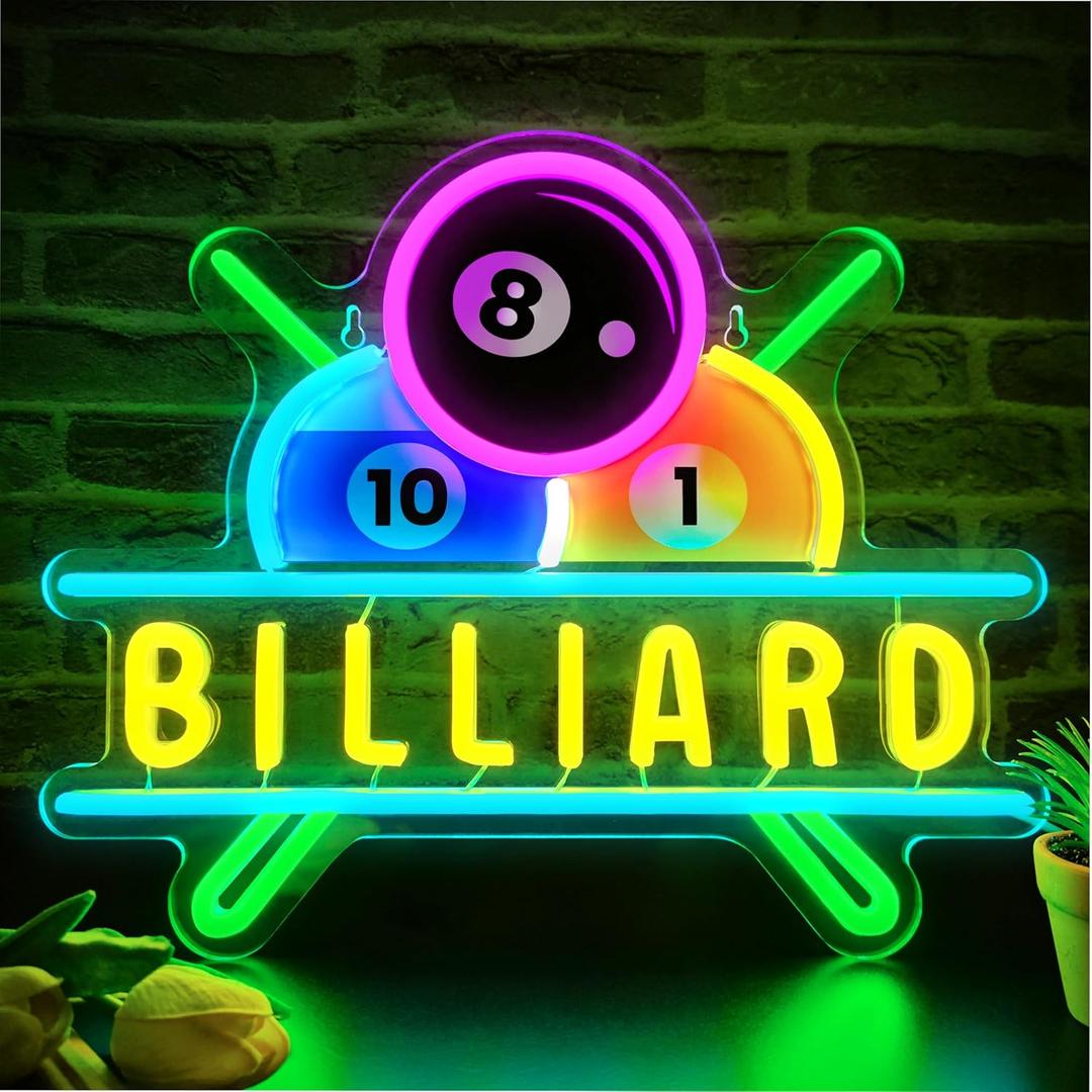 Billiards Neon Sign for Wall Decor Dimmable Billiards Neon Lights for Game Room Party Pub Bar Billiard Club Bedroom Man Cave Decor Billiards Lovers Gift