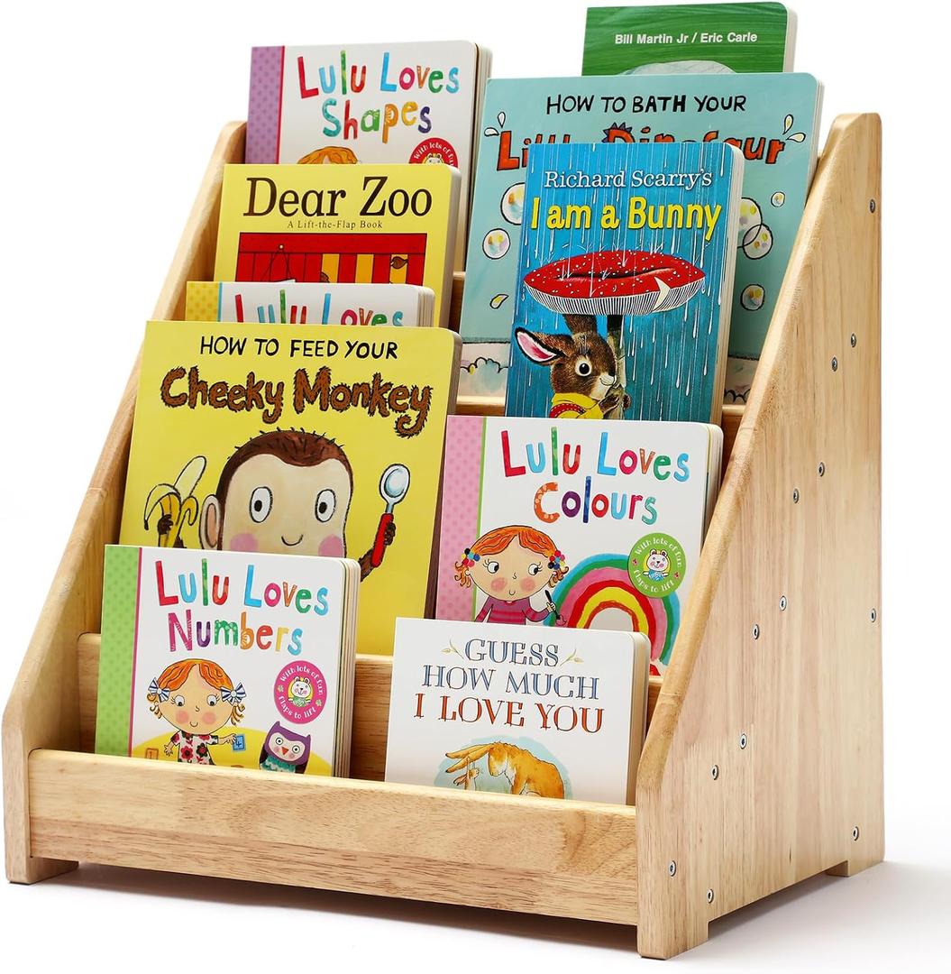 Nuoex Montessori Bookshelf for Toddler 15 Years, Kids Wooden 5Tier Front Facing Book Display Shelf with Chalkboard for Bedroom,Playroom,Classroom,Book Rack Organizer, Natural