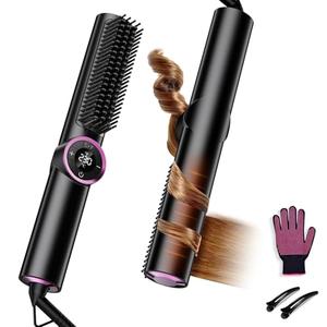 JolinKoin Hair Straightener Brush for Women: Negative Ionic 3-in-1 Curling & Straightening Brush, Ceramic Hot Comb with 15 Temps for Hair Styling