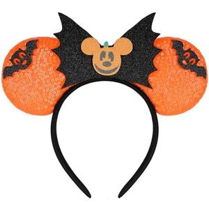 HAMUTH Bat Ears Headband, Mouse Ears Headband for Women Girls Boys, Orange Bat Ears for Party Trip Parks Cosplay Accessories