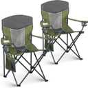 Outdoor Camping Chair 2-Pack with Mesh Back, Folding Portable Lawn Chairs with Cup Holder & Side Storage Pocket for Camping, Beach, Picnic, Fishing(Green)