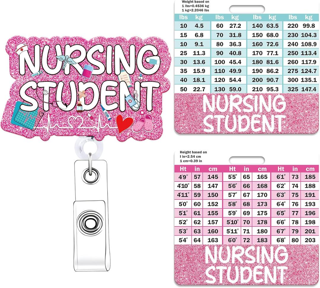 Nursing Student Badge Reel with Buddy - NOVBAUB Pink Nurse Badge Reel and Nursing School Essentials Badge Buddy Retractable ID Clip for Student Nurses Gifts Work Accessories Essentials