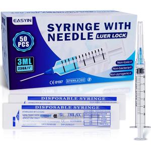 50PCS 3ml Syringe with Needle for Scientific Labs Measuring - 23g 1 Inch Needle Syringe - Individually Packaging 50PCS 3ml Syringe with Needle for Scientific Labs Measuring - 23g 1 Inch Needle Syringe - Individually Packaging
