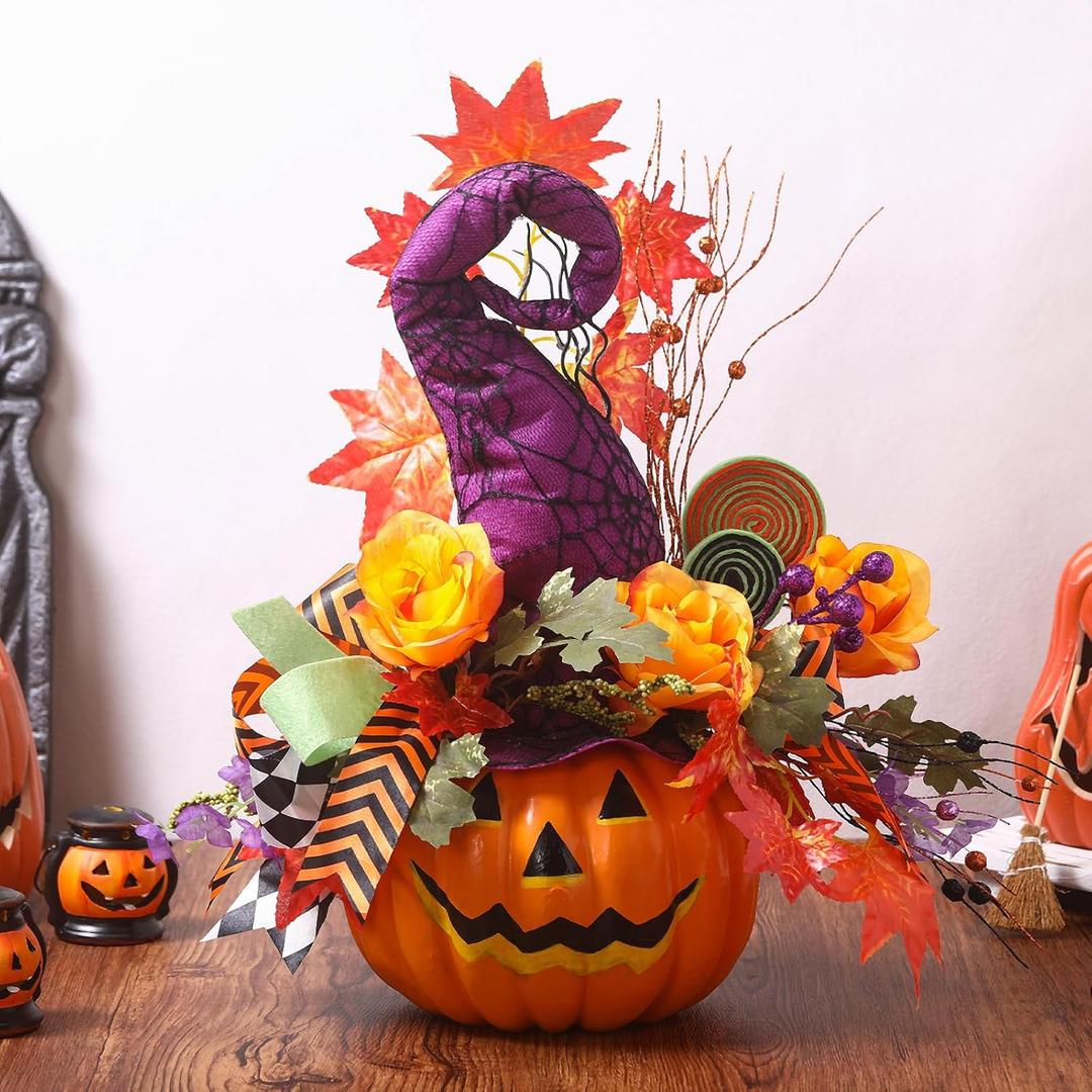 Halloween Table Centerpieces Decorations Halloween Table Artificial Flowers Tabletop Decor for Home Kitchen Indoor Party (Pumpkin)