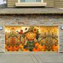 Thanksgiving Scarecrow Garage Door Banner 13x6ft Pumpkin Harvest Decor Family Gathering Outdoor Indoor Photo Background Fall Leaves Cardinal Party Decorations Mural Decorations