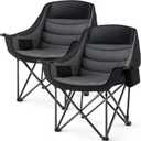 Padded Camping Chair for Adults 2 Pack Heavy Duty 500lbs Support Portable Folding Camping Chair with Cup Holder Cooler Pockets for Outdoor Beach Fishing Garden (Black & Dark Gray), Twin Pack