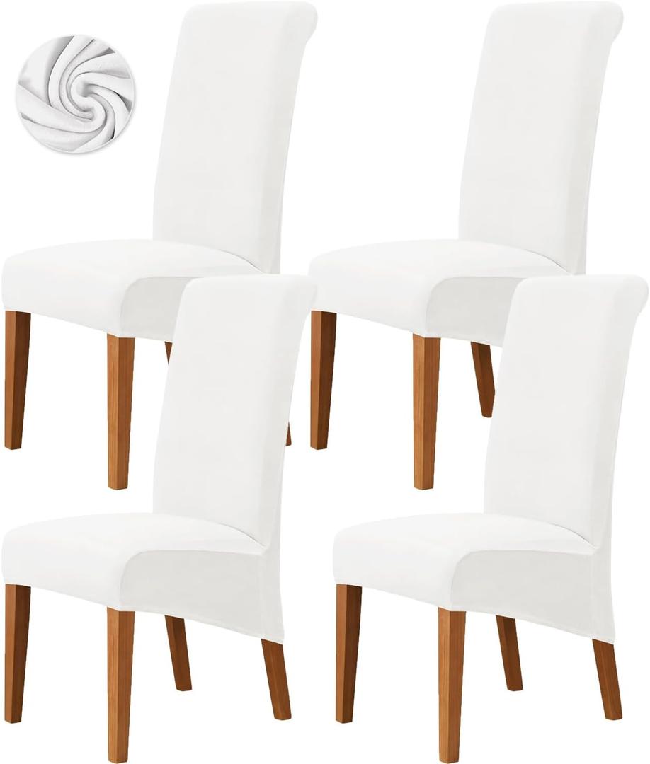 Stretch XL/Oversized Extra Large Velvet Dining Room Chair Covers for Kitchen Dining，Removable Washable Chair Protectors Slipcovers (Off White, 4)