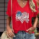 American Flag Heart Shirt Women Patriotic T-Shirt 4th of July Independence Day Graphic Tees American Blessed Tops, L