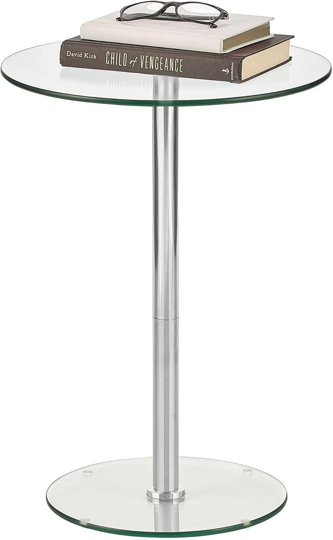 iDesign Round Drink Table - Pedestal Drink Table for Small Spaces - Clear/Chrome (16 inch)