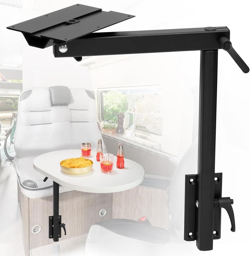 Aluminum Alloy Removable Table Leg RV, 360 Degree Rotation Laptop Table Leg, Height Adjustable Table Leg Bracket for RV Caravan Motorhome Yachts, Easy to Install, 60IBS (Black)
