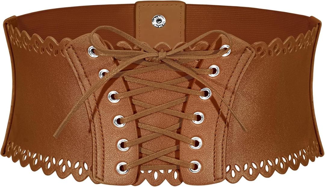 Wedtrend Womens Wide Elastic Belts Leather Corset Belt Ladies Cinch Belts Waist Lace-Up Corset Belt for Dress (Small, Brown)