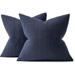 MIULEE Decorative Throw Pillow Covers Set of 2 Super Soft Modern Stretchy Embossed Patterned Cushion Covers for Farmhouse Couch Sofa Livingroom Bed,Navy Blue 20x20 inch
