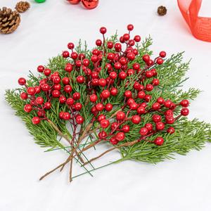 24 PCs Christmas Picks Winter Christmas Tree Stems 9.5 Inches Evergreen Pine Needle Branches 6.5 Inches Red Berry Picks for Craft Floral Arrangements Gift Wrapping Tree Decorations