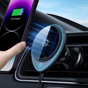 Upgraded MagSafe Wireless Car Charger Mount [15W Fast Charging][LED Display] Magnetic Phone Holder Compatible with iPhone 16 Pro Max/15 Pro Max/14 Pro Max/13/12, Secure Air Vent & Dashboard Car Mount