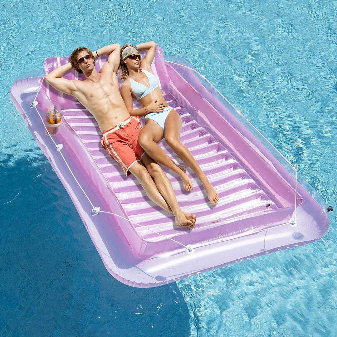Inflatable Pool Floats Lounger for Adults, Blow Up Tanning Pool Raft Sun Tan Tub with Inflatable Pillow for Family Outdoor, Garden, Backyard Summer Water Party (14+ Year Old) (Large,Pink)