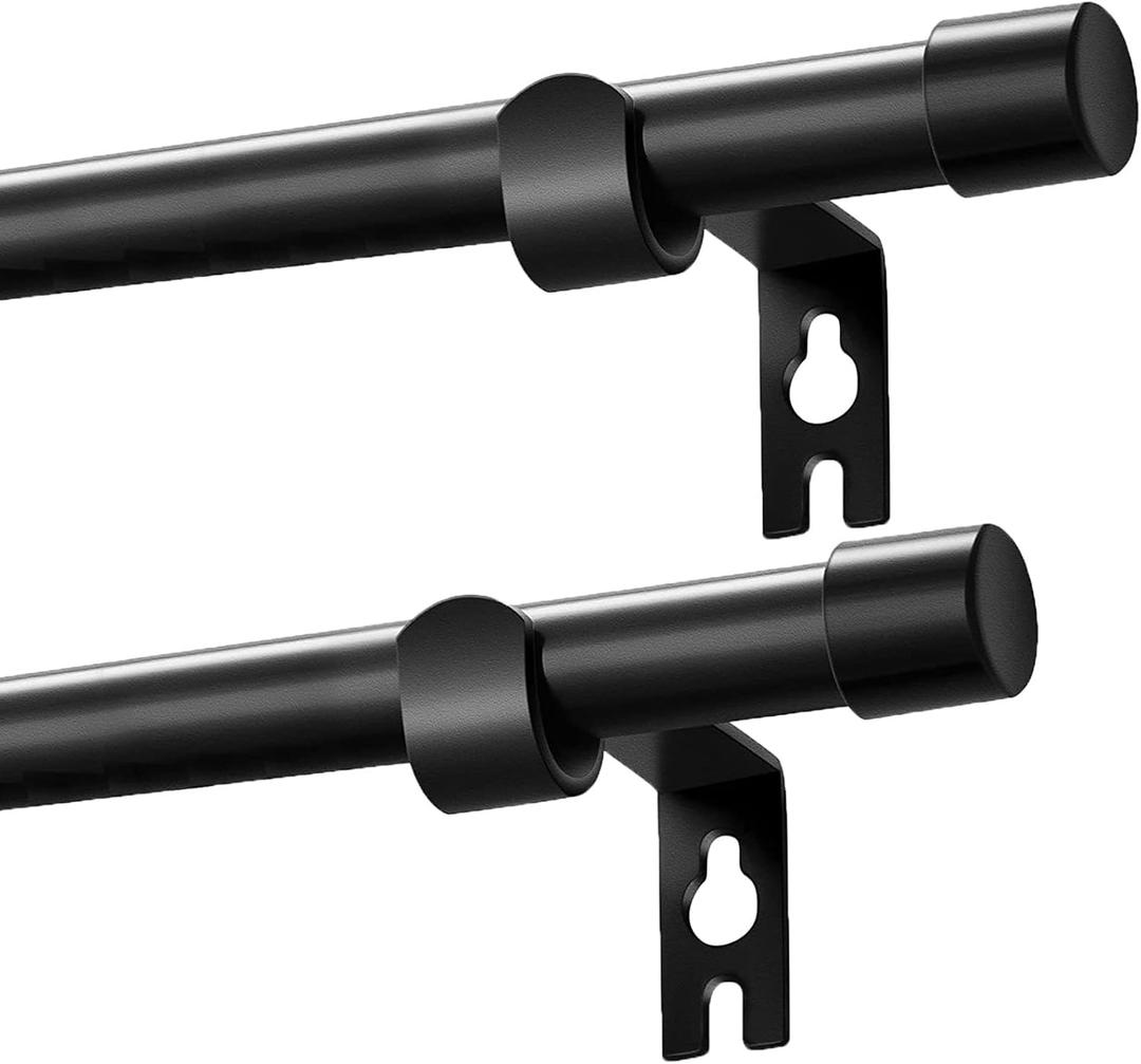 Black Curtain Rods 2 Pack, 5/8 Inch Small Curtain Rods for Windows 30 to 45 Inch Stainless Steel with Brackets Easy to Install for Bedroom Living room Bathroom Kitchen