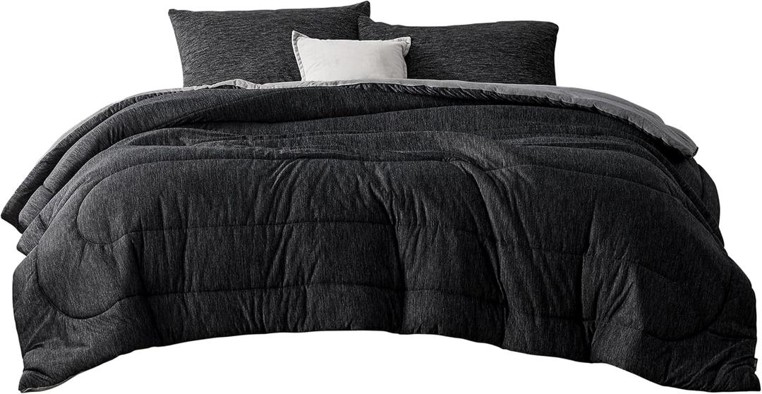 Bedsure Full Comforter Set - Cooling and Warm Bed Set, Charcoal Black Reversible Bedding for All Season, 3 Pieces, 1 Full Size Comforter (82"x88") and 2 Pillow Cases (20"x26") (03 - Charcoal Black - Reversible)