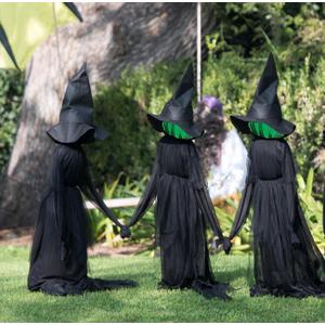 Halloween Decorations, Set of 3 Light Up Witches Holding Hands Witches with StakesVoice Control Witch Glowing Head Waterproof for Outside Garden Statue Decoration Grass Lawn