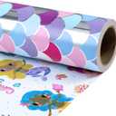 RUSPEPA Reversible Mermaid Wrapping Paper Roll, Mini Roll, Colorful Mermaid and Ocean Design with Iridescent Scales Pattern Gift Wrap for Girls Birthday Party, Baby Shower, 17 Inches x 16.4 Feet