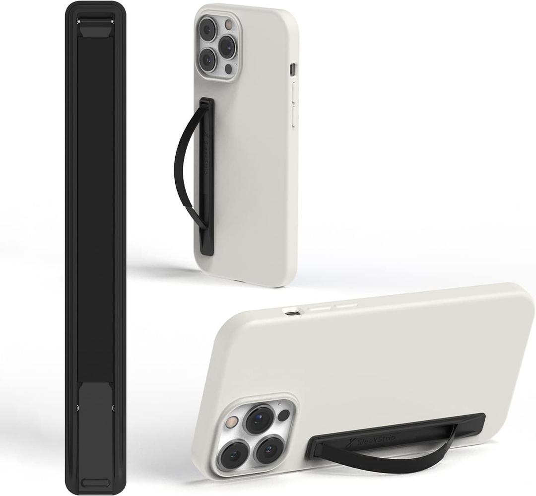 SleekStrip SleekGrip-Essential Ultra Thin Phone Grip Stand,Slim Metal Finger Loop Ring Hand Holder Strap Cell Phone Grips for iPhone 16 Pro Max,17 Air,Android,Case Back - Black x Jet Black