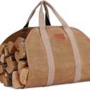 Firewood Log Carrier, Firewood Waxed Canvas Tote Bag with Handles, Heavy Duty Firewood Holder Fireplace Wood Stove Accessories for Camping,BBQ Indoor & Outdoor (Khaki)