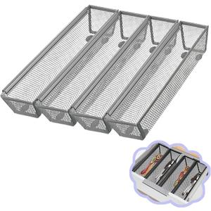 4PCS Drawer Organizer for Kitchen,Utensil Mesh Drawer Organizer with Interlocking Arm for Cosmetic,Flatware,Pen (12 * 3 * 2 Inches,Grey)