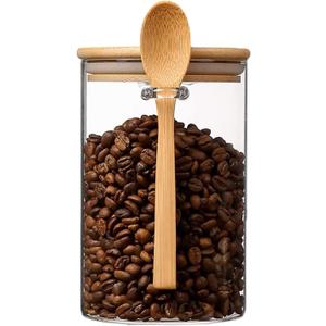 CNWSGEM Sugar Bowls Sugar Container 25.36 FL OZ Glass Coffee Canister Airtight Food Storage Jar with Lid and Spoon Candy Jar Coffee Bar Accessories Storage Beans Powder (Cylindrical)