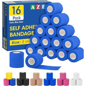 AZEN 16 Pack Self Adhesive Bandage Wrap Pink, 2" X 5 Yards Elastic Cohesive Bandage Wrap, Athletic Tape, Vet Wrap, Ankle Tape, Tattoo Grip Tape Wrap (Blue)