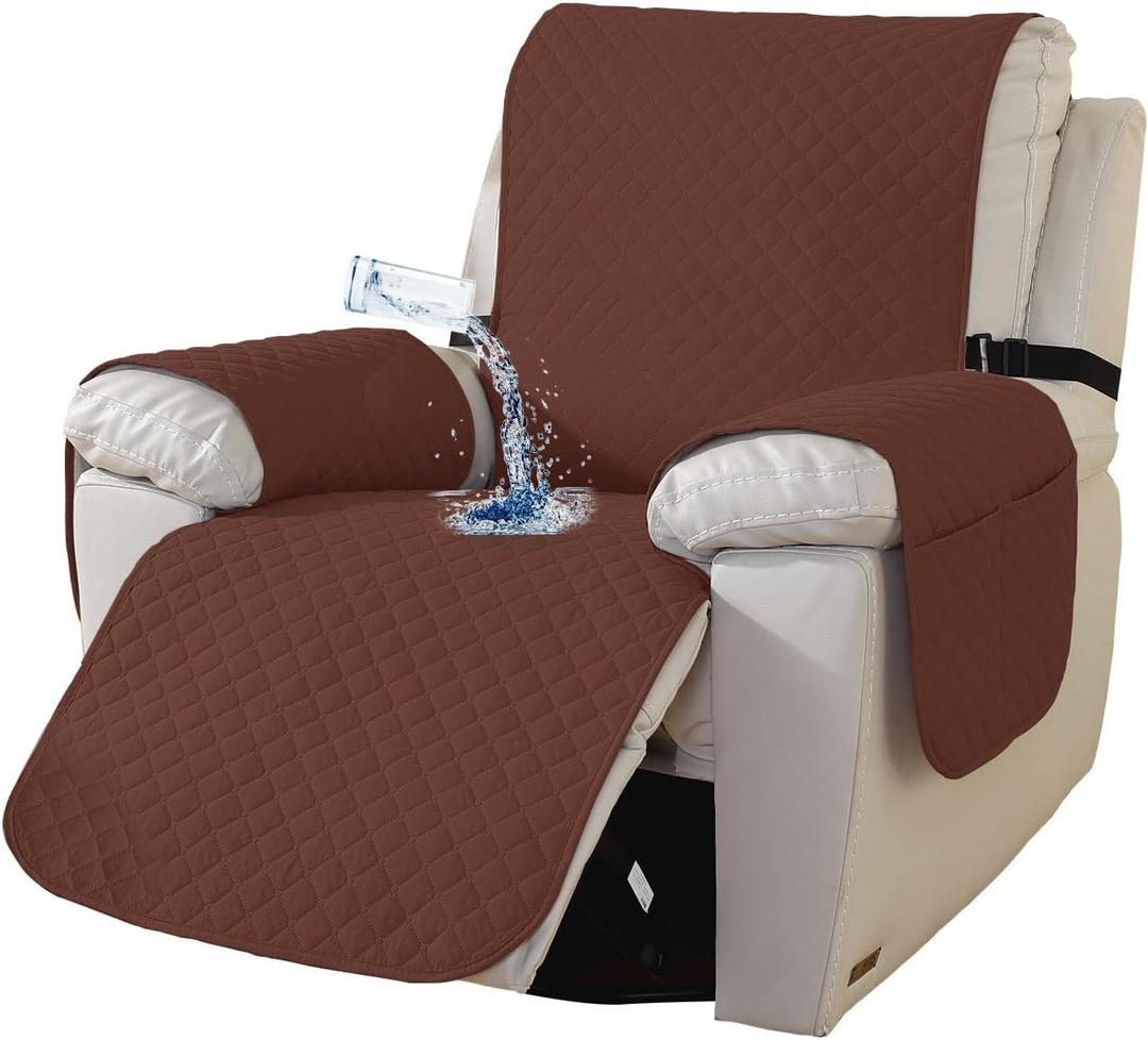 Waterproof Chair Covers Recliner Slipcovers Washable Recliner Covers That Stay in Place for Pets Furniture Protector for Pets and Kids (Coffee Brown)