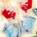 2 x SATINIOR 2 Pairs Winter Kids Fingerless Gloves Dinosaur toddler Finger Mittens Knit Convertible Half Finger Mitten Flap Aged 3-10