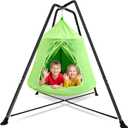 X-Shaped Swing Stand Frame with Tent Sensory Swing for Kids Adults Indoor Outdoor Use 330 Lbs Capacity Detachable Heavy Duty Hanging Chair Hammock Nest Pod with Stand for Mutiple Kids(Green)