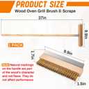 Reallnaive 1 Pack 37 Inch Wood Handle Pizza Oven Brush with Scraper Outdoor Pizza Oven Cleaning Brush Tool, Aluminum Threaded Tip, Brass Bristles with Steel Scraper