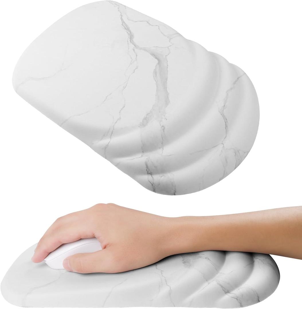 Mouse Pad Wrist Wrist Rest, Comfortable Memory Foam Wrist Rest, Non-Slip PU Base, Ergonomic Wrist Support and Arm Rests for Gaming, Office, Computer Use, Relieve Typing Pain White Marble