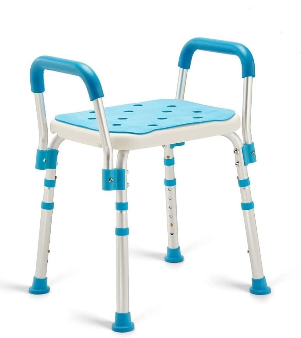 Health Line Massage Products Shower Chair Bath Seat for Seniors, Shower Stool with Removable Arms for Handicap, Disabled & Elderly - Adjustable Shower Bench for Tubs (FSA or HSA Eligible)