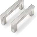 Goldenwarm 10 Pack 3 Inch Brushed Nickel Cabinet Pulls Square Drawer Handles Silver Kitchen Hardware Cupboard Dresser (3in(76mm) hole centers)