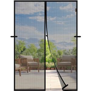 Magnetic Screen Door, Fits Door Size 62'' x 80'', Scratch-Proof Polyester, Classic Middle-Opening, Keep Annoying Creatures Out, Pet Friendly Mesh, Walk Through, Suitable for French/Double Doors, Black