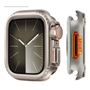 Metal Cases Compatible with Apple Watch Series 9/8/7 45mm Case, 2 in 1 Stainless Steel Protective Cover Rugged Bumper with Back Frame for iWatch 9/8/7 45mm, Titanium