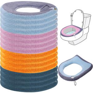 Reginary 16 Pcs Thicker Toilet Seat Cover Pads Bathroom Soft Toilet Seat Warmer Stretchable Washable Fiber Cloth Bathroom Cushion Cover, Easy Installation (Classic Color)