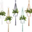 Navaris Macrame Plant Hangers (Set of 5) - Macrame Plant Hanger Set Cotton Pot Holder for Hanging Plants Indoor Outdoor - Pack with 5